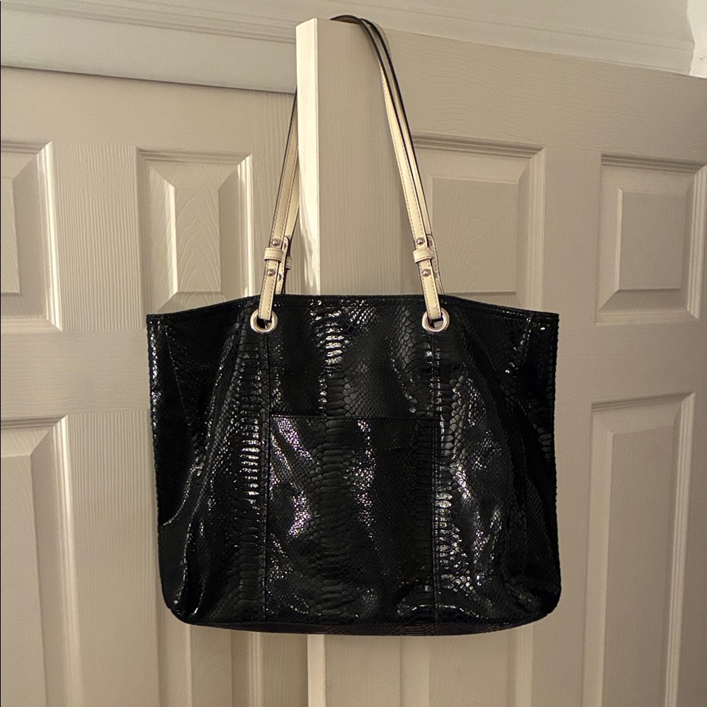 Wilson’s Leather Snakeskin Embossed Leather Black Tote Bag